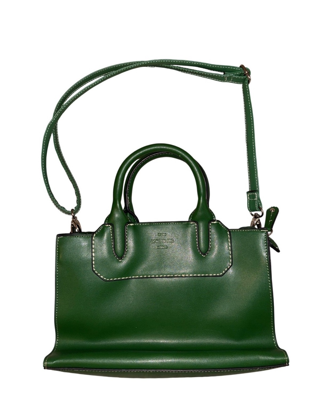 London Fog Green Leather Satchel with Detachable Strap